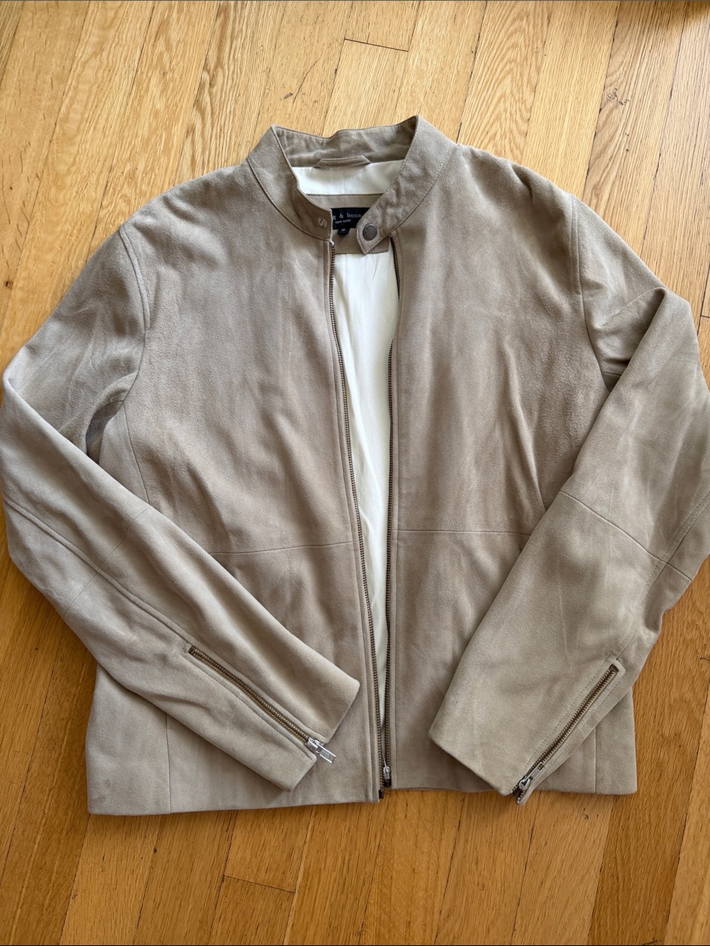 rag & bone Taupe Suede Zip-Front Jacket
